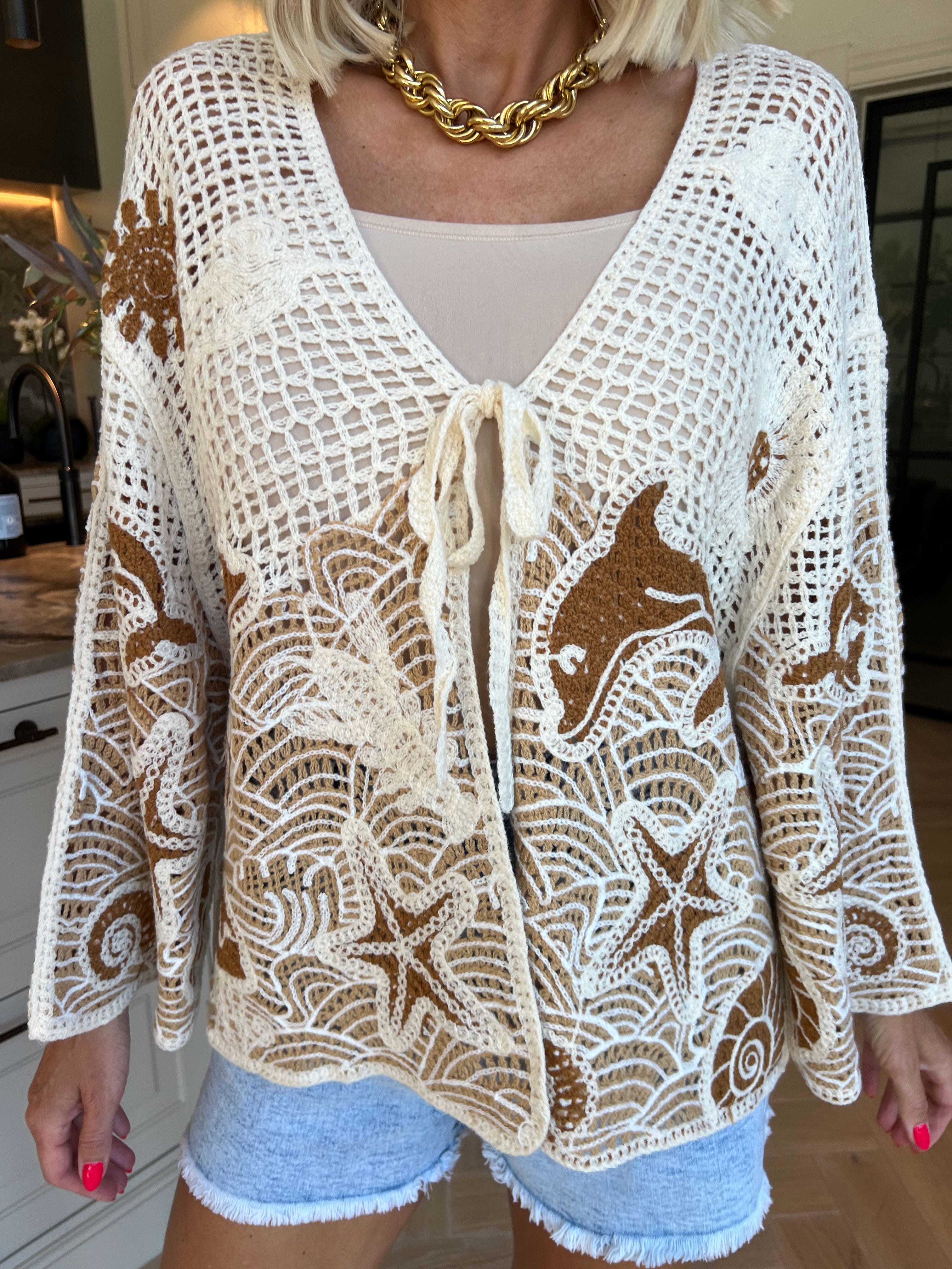 Diana - Hæklet bomulds cardigan med sommermotiver
